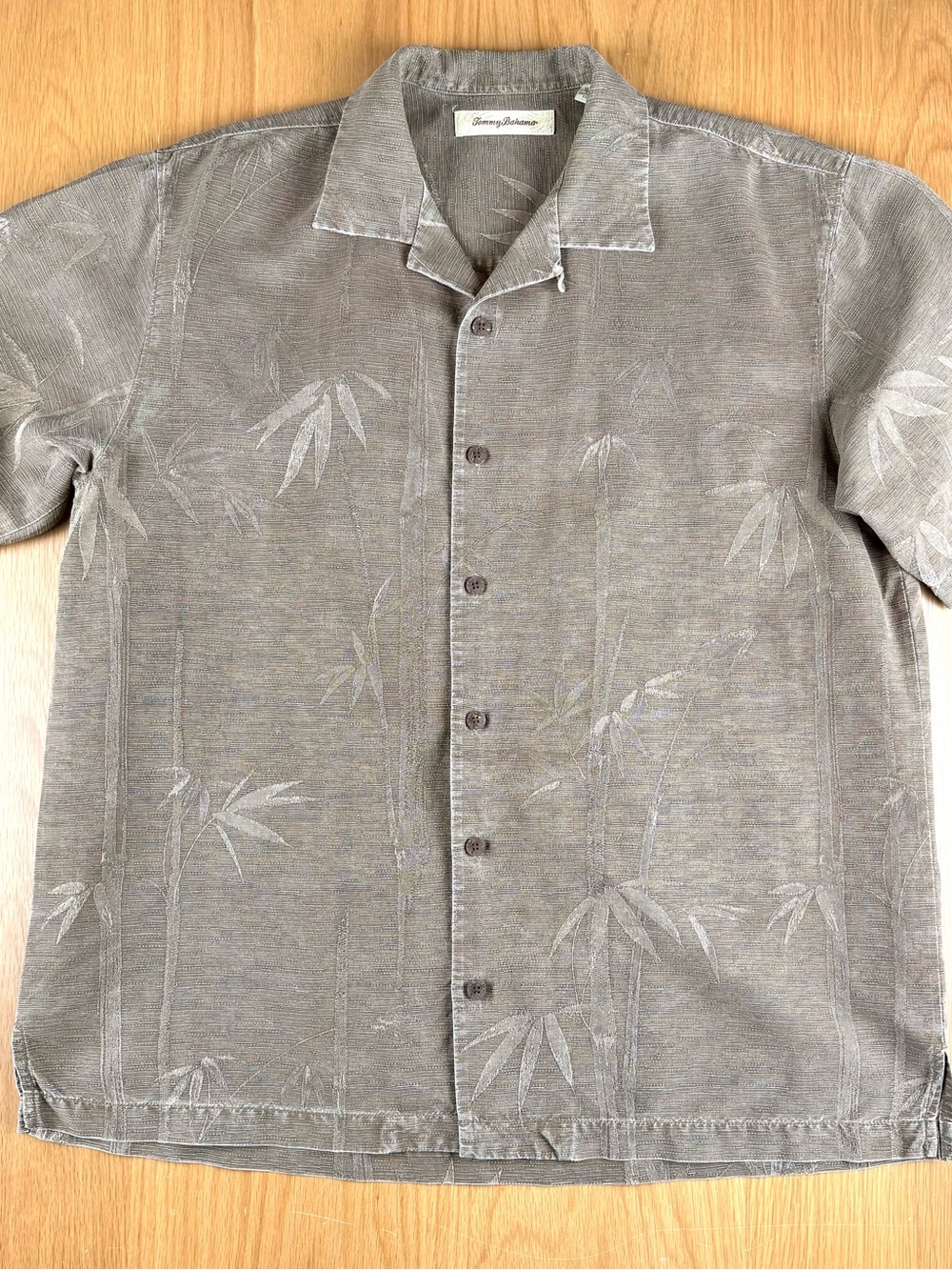 Tommy Bahama Brown Bamboo-Print Short-Sleeve Button-Down Shirt “M” 100% silk